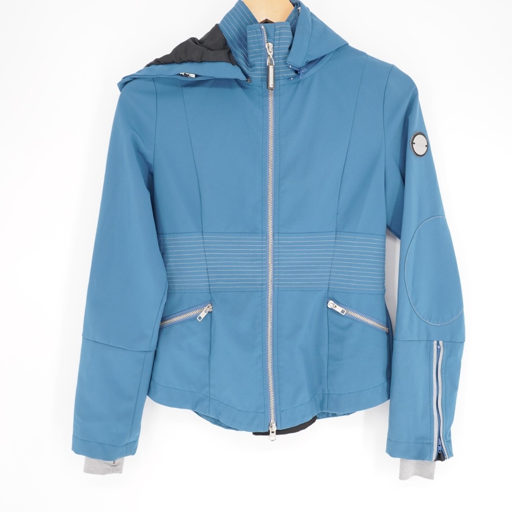 Noel Asmar Equestrian Soft shell Jacket XXS Blue Hooded Back Gusset Zip Pockets